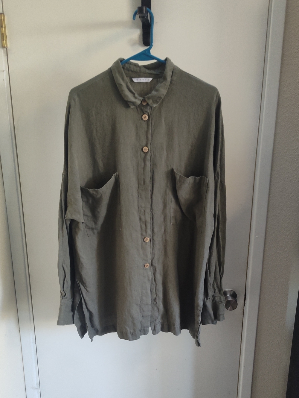 Linenfox Olive Linen Button-Front Shirt Jacket